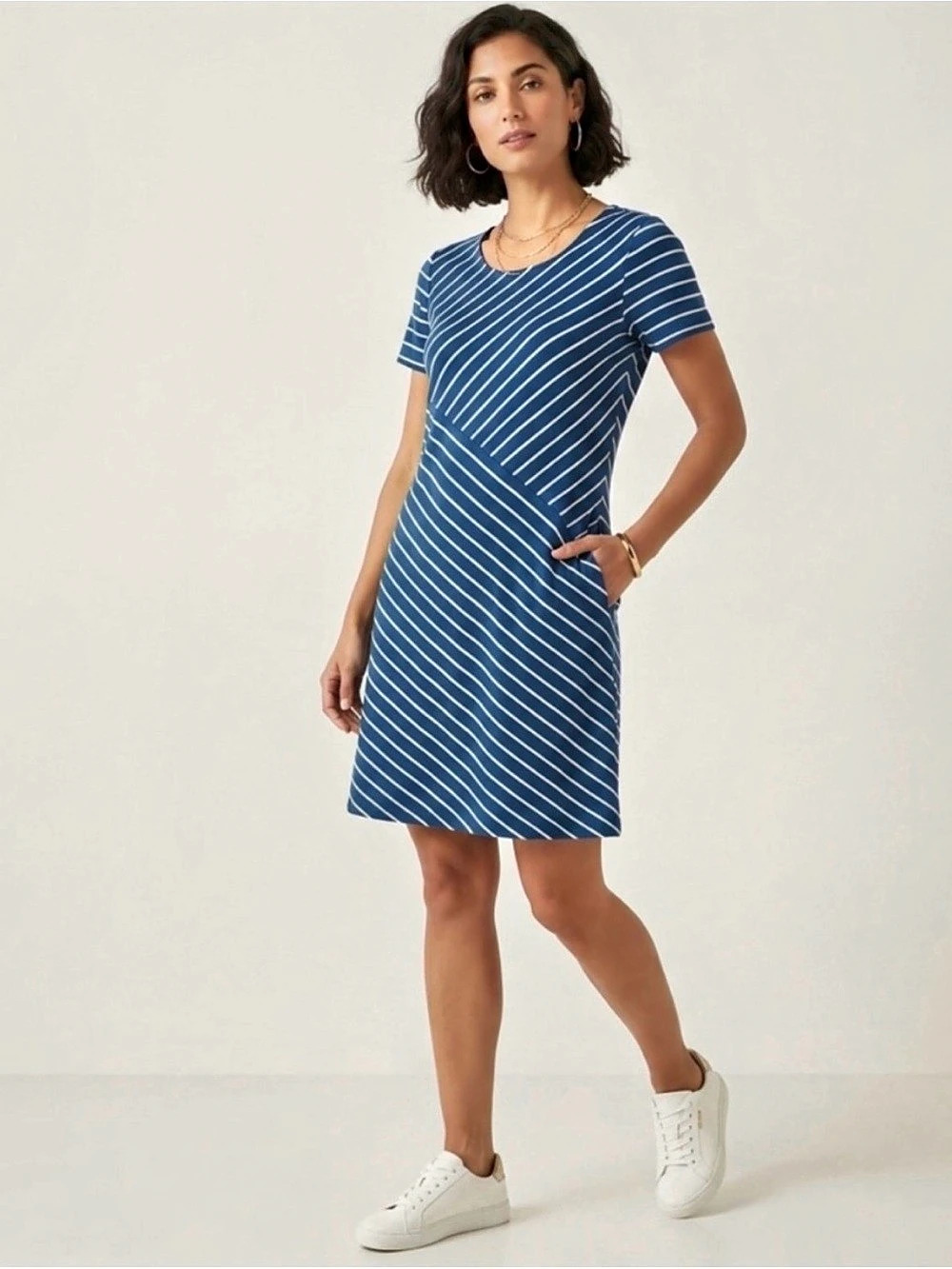 Chico's New XL Dress Spliced Stripe Aline Jersey Dress Belladonna Blue White